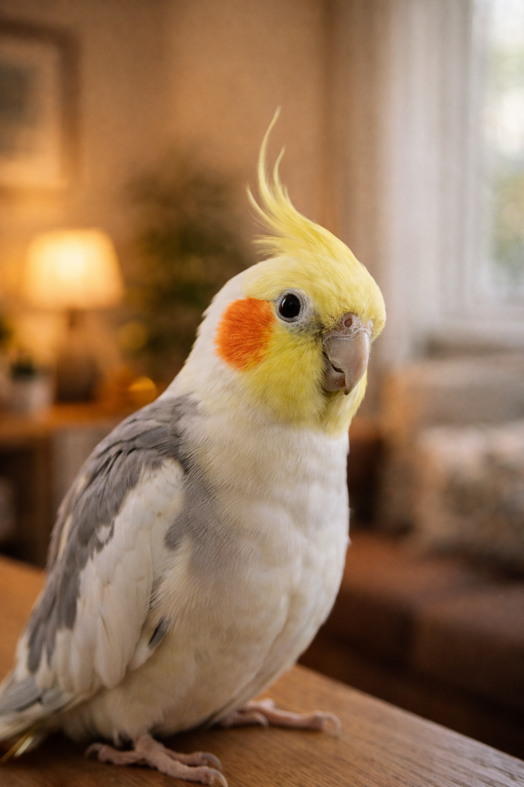 Eleanor's cockatiel — a happy bird sitting client